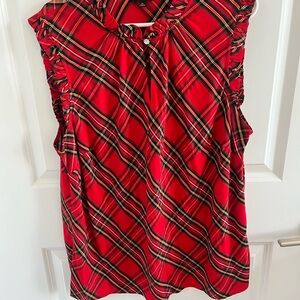 $15 Talbot’s Holiday Red Plaid Ruffle Sleeve Blouse